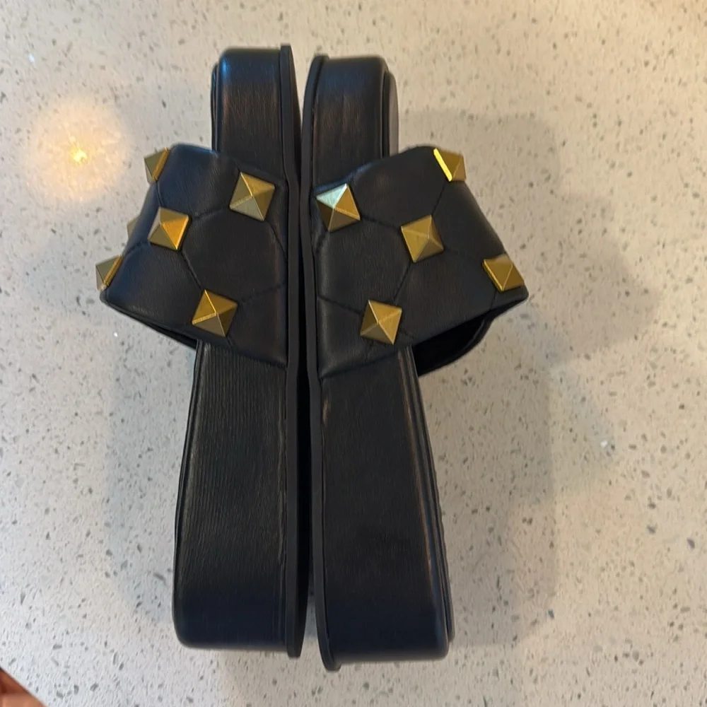Valentino Black and Gold Women's Slide Sandals